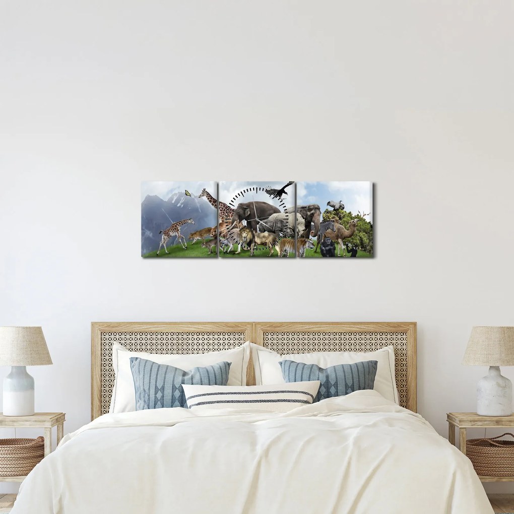 Obraz - Zwierzątka na wyspie (z zegarem) (90x30 cm)