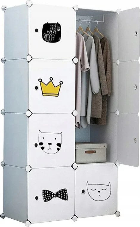 SZAFA GARDEROBA UBRANIOWA BIAŁA PÓŁKI REGAŁ SŁUPEK NA ZABAWKI DZIECIĘCA
