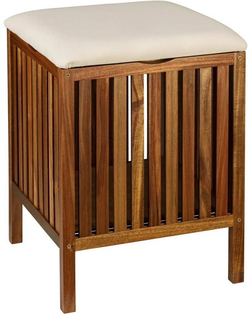 Wenko Stołek łazienkowy z akacji z siedziskiemFondi, 52 x 39 x 39 cm