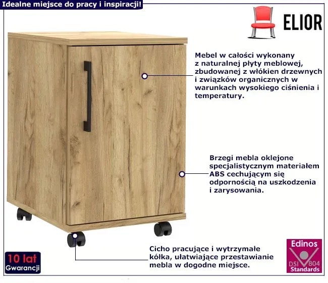 Biurowy kontener z 2 półkami pod biurko dąb craft - Zyfok