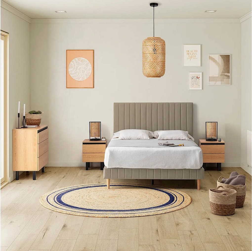 Kolumnowy stelaż + zagłówek Eris 160x200 cm Beżowy