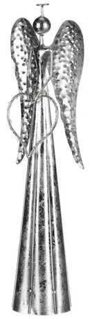 Świąteczna dekoracja LED Anioł ze świecącym sercem srebrny, 13 x 45 x 10 cm