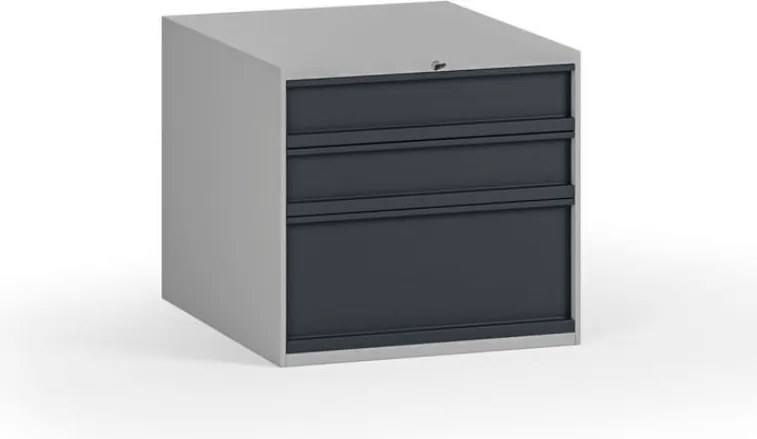 Wisząca skrzynka narzędziowa do stołów warsztatowych, 3 szuflady, zamek, 510 x 592 x 470 mm, grafitowy