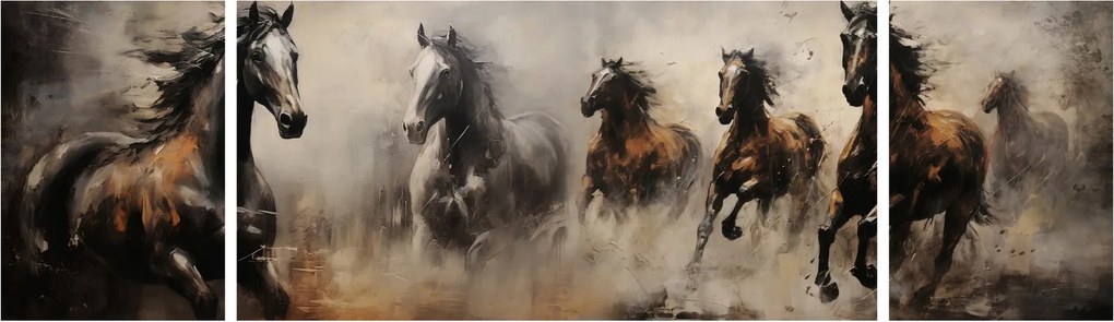 Obraz - Obraz olejny przedstawiający konie (170x50 cm)