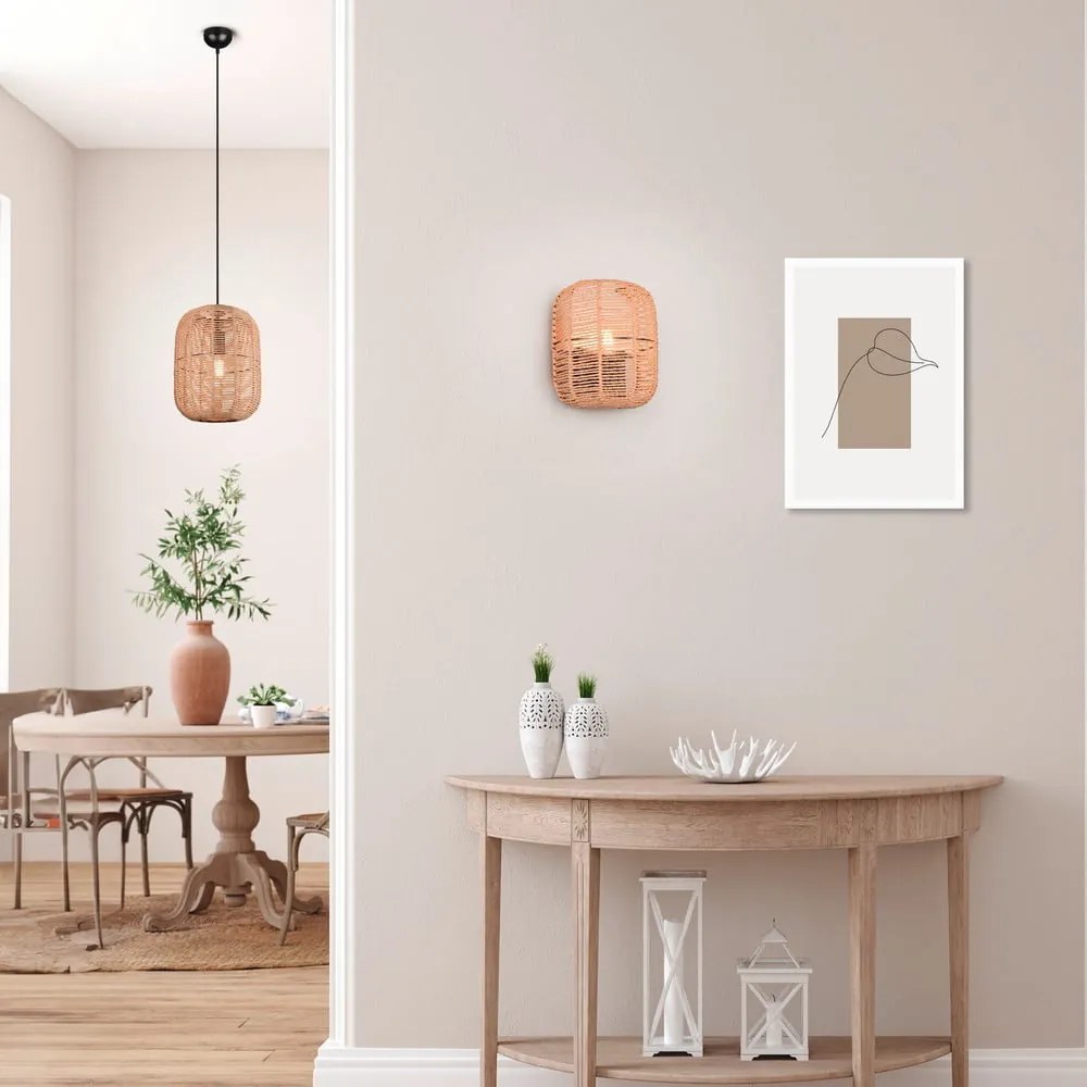 Jasnobrązowa lampa wisząca z tekstylnym kloszem ø 25 cm Runa – Trio