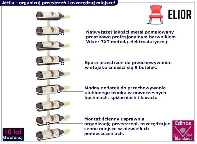 Biały metalowy uchwyt ścienny na butelki - Simba