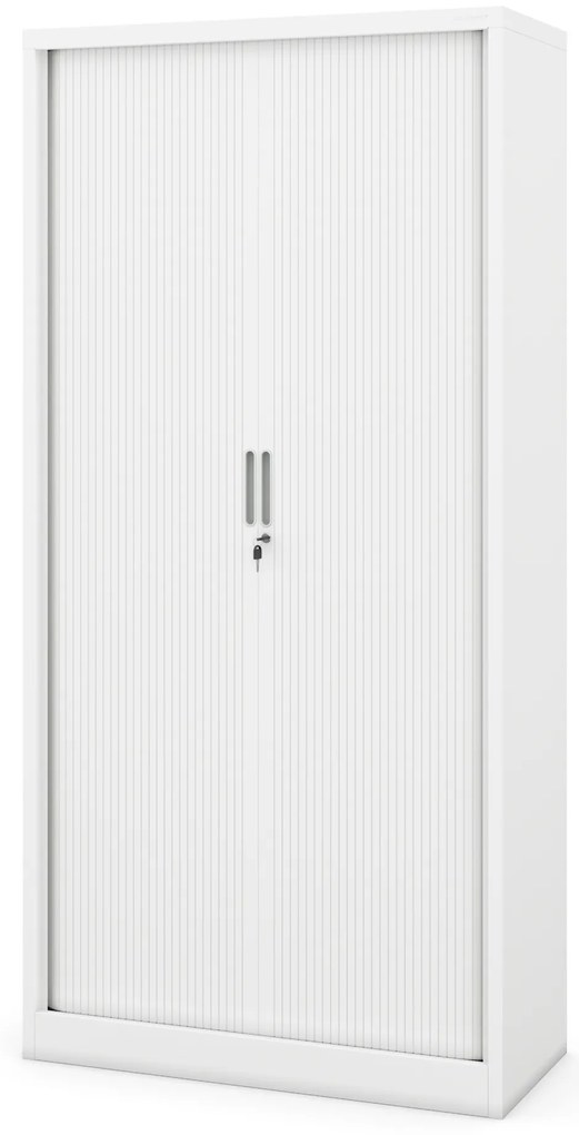 Metalowa szafa biurowa na akta z roletą DAMIAN, 900 x 1850 x 450 mm, biała