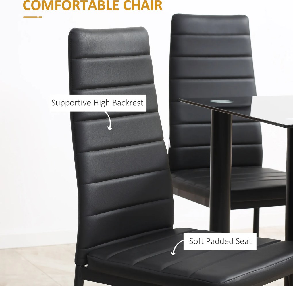 HOMCOM 5-częściowy Zestaw Jadalny Zestaw Stołowy Stół z 4 Krzesłami, nowoczesny design, stół z blatem z hartowanego szkła, Czarny