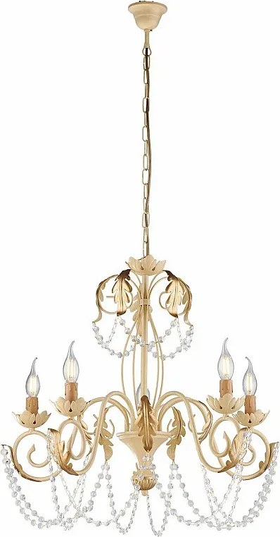 Damascus – żyrandol z lakierowanego żelaza w kolorze kości słoniowej, dekor piklowany, stare złoto, cyrkonie kryształowe, 5 świateł, Ø63 cm