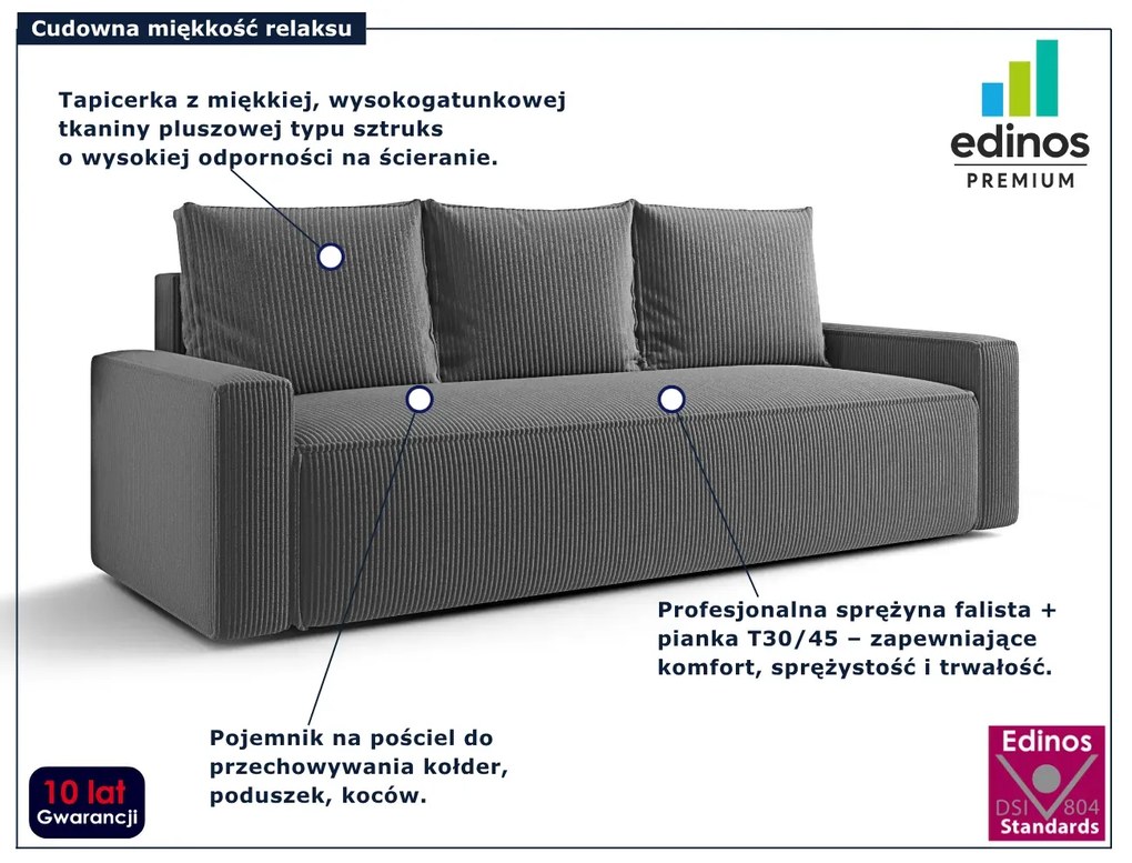 Szara sofa rozkładana z funkcją spania T5-E13