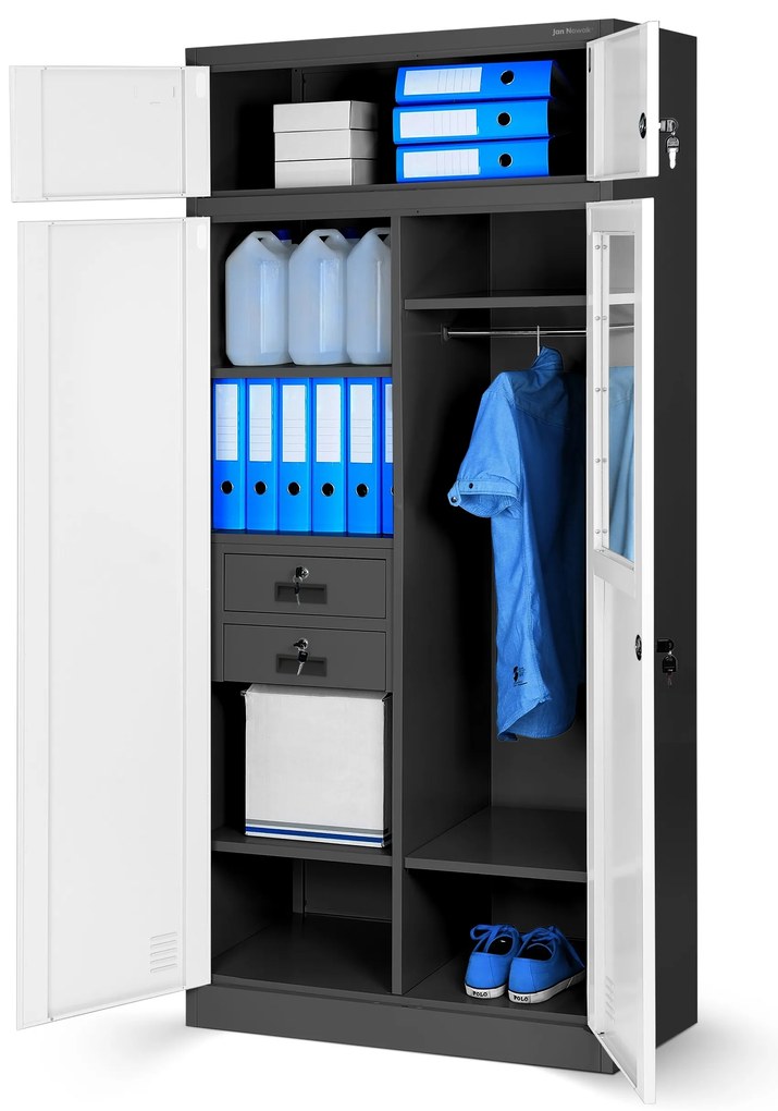 Wielokomorowa szafa socjalna z miejscem na ubrania BORYS, 900 x 1850 x 500 mm, antracytowo-biała