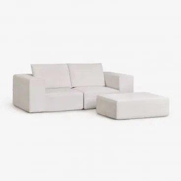 Sofa Modułowy 2-częściowy Z Pufą Z Tkaniny Chenille, Pakowany Próżniowo Norridge Szenila Kremowy Beż - Sklum