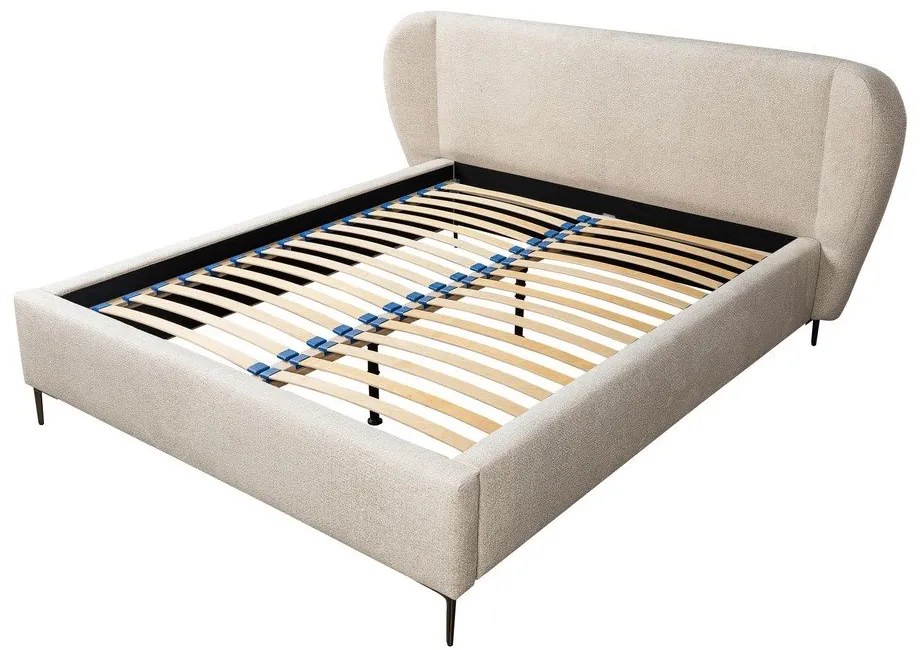 Beżowe tapicerowane łóżko dwuosobowe ze stelażem 140x200 cm Makana – Makamii