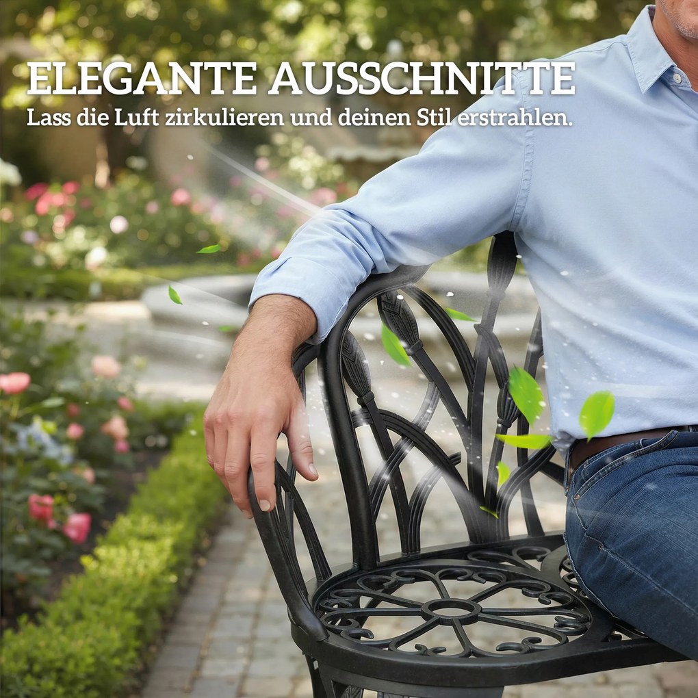 Outsunny Ławka ogrodowa 2-osobowa z odlewanego aluminium odporna na warunki atmosferyczne, z oparciem w kształcie tulipanów i motywem kwiatowym 99 x 57 x 78 cm | Aosom PL