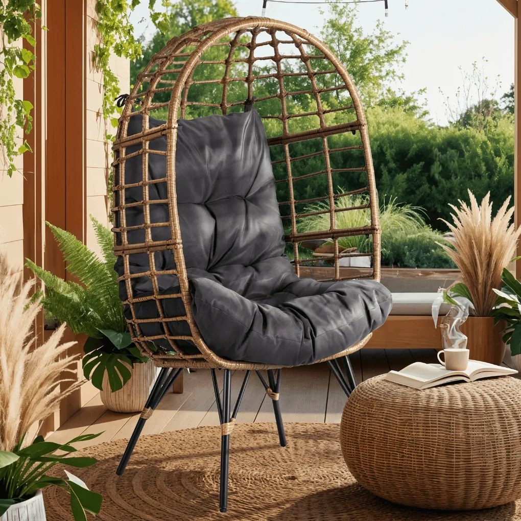 Fotel ogrodowy typu kokon Madison, szary, stojący