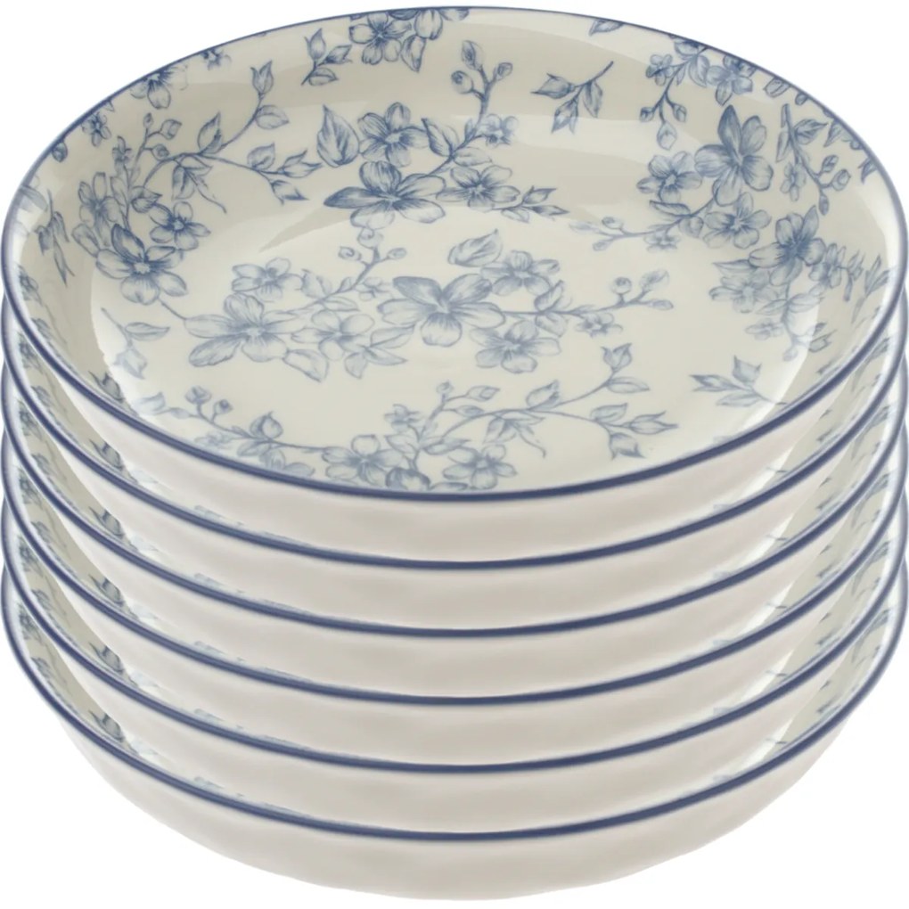 Zestaw 6 głębokich talerzy Delikatne kwiaty 20 cm,niebieskie