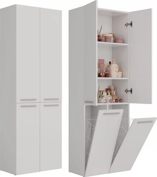 Słupek łazienkowy NEL 2K DD | Biały  | 60x30x174 cm | Regał, Półki