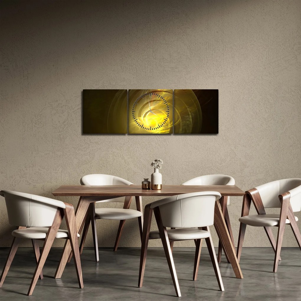Obraz żółtej abstrakcyjnej spirali (z zegarem) (90x30 cm)