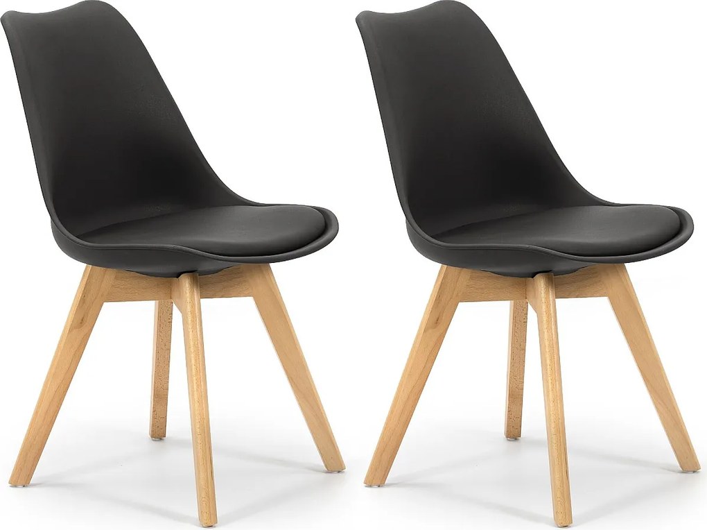 Kolumna Zestaw 2 krzeseł Klara Czarny tapicerowane skórą ekologiczną z nogami drewnianymi