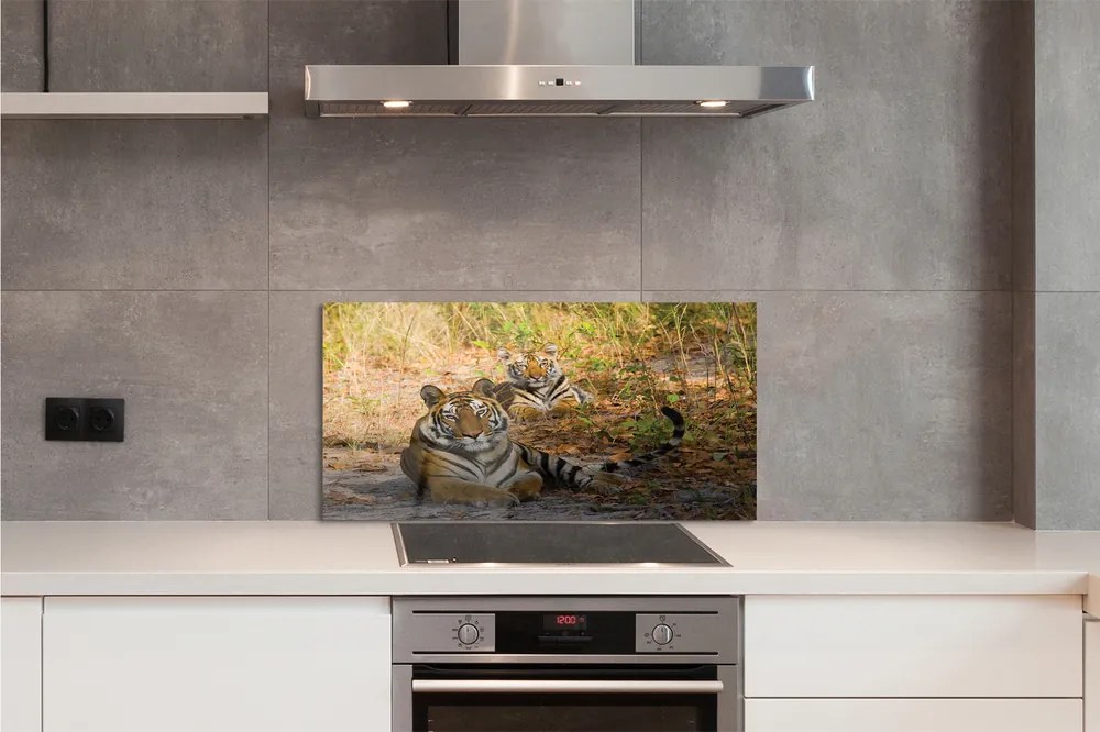 Panel szklany do Kuchni Królewska Para Tygrysów