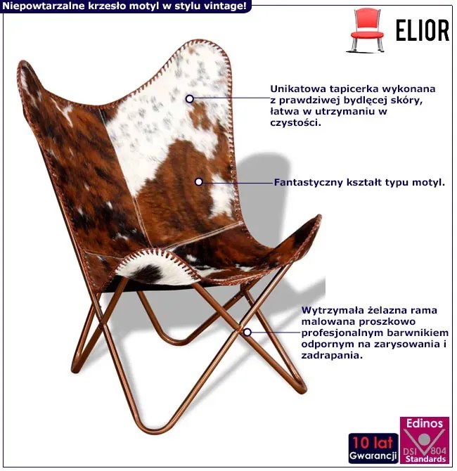 Brązowo biały fotel butterfly retro Fawios