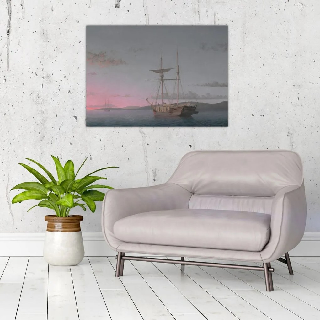 Obraz na szkle - Fitz Henry Lane, Lumber Schooners at Evening on Penobscot Bay, reprodukcje (70x50 cm)