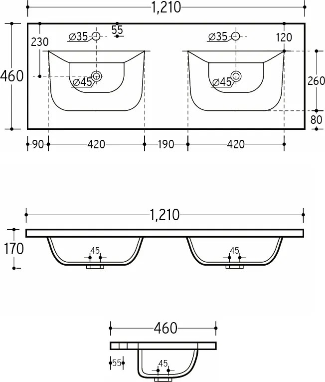 Zestaw mebli łazienkowych Adel 65 czarny mat - lustro, szafka 120 cm, podwójna umywalka i regał