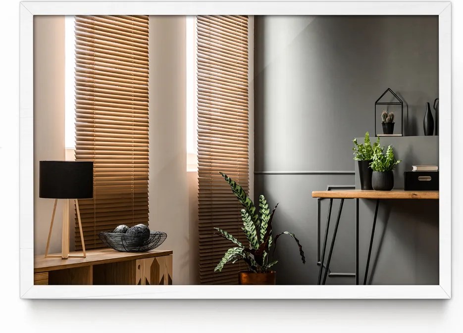 Lustro dekoracyjne prostokątne biała ramka 80x60 cm Biały