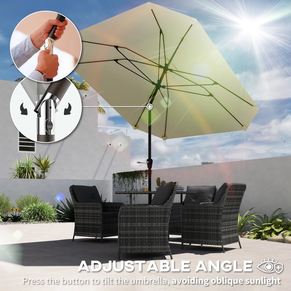 Outsunny 2,3 m Parasol bez bazy, Regulowany parasol tarasowy z korbką, Poliester, Aluminium, Włókno szklane, Beżowy