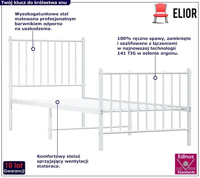 Białe pojedyncze łóżko metalowe 80x200 cm - Fiver