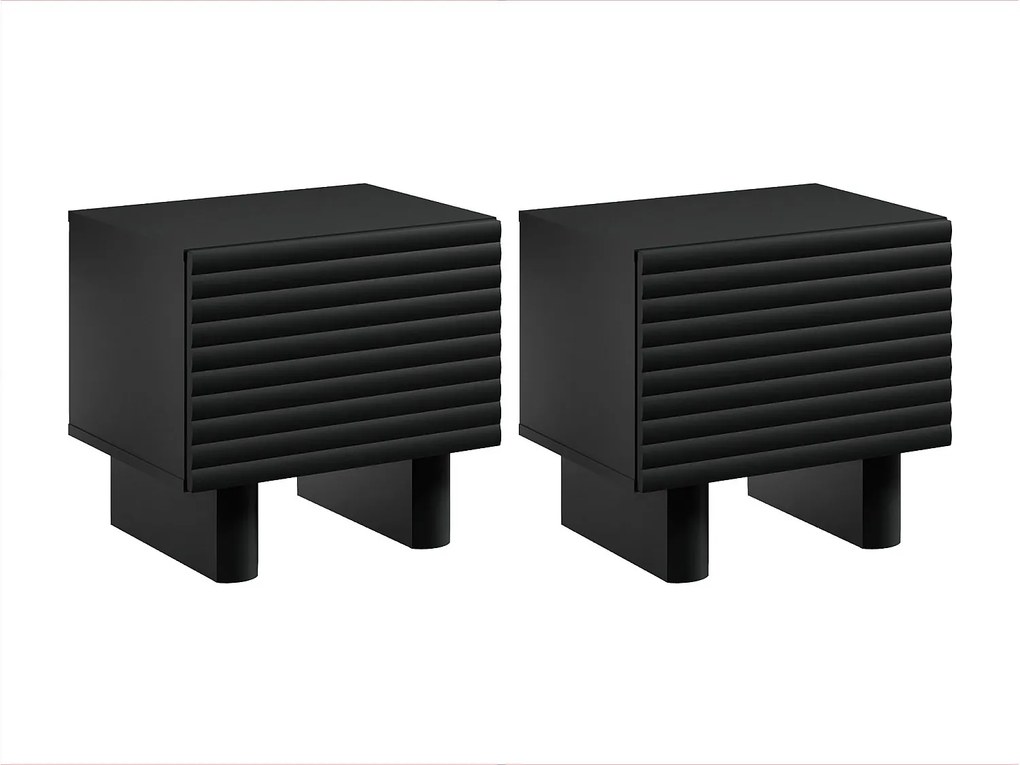 Zestaw 2 szafek nocnych 1-drzwiowych - MDF - Czarny - LUDIMA