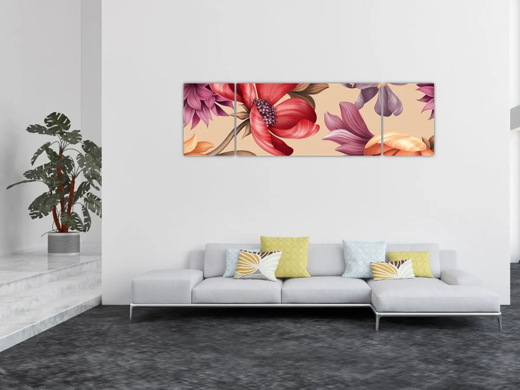 Obraz - Vintage Flowers (170x50 cm)