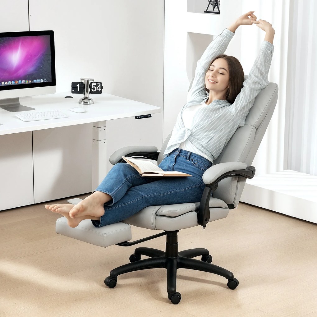 Vinsetto Obrotowy fotel biurowy z podnóżkiem, funkcją masażu, obszyty skórą ekologiczną, 68,5x68,5x113-121cm