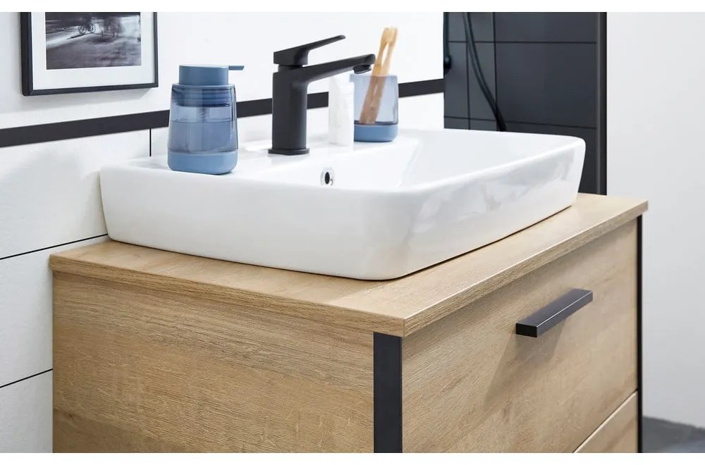 Wisząca szafka bez umywalki w dekorze dębu w naturalnym kolorze 51x72 cm Quickset 395 – Pelipal