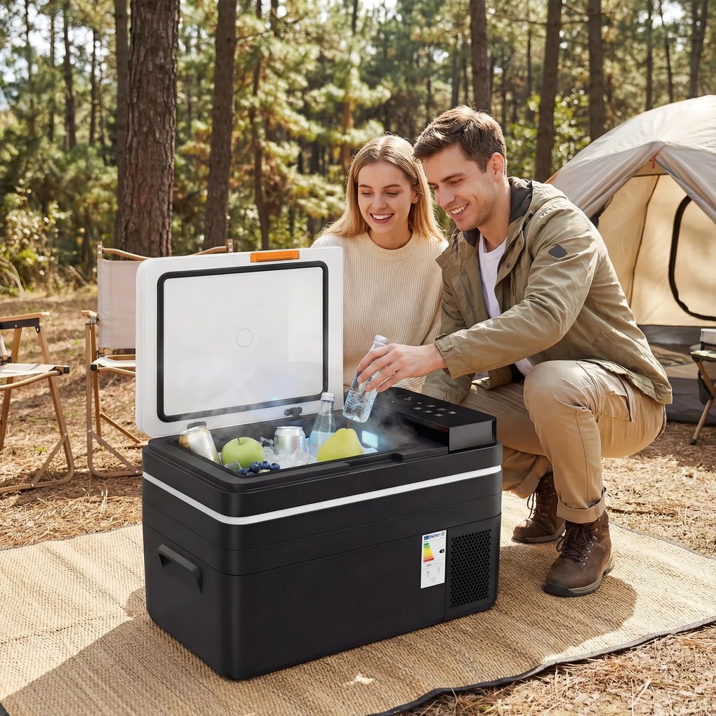 Outsunny Kompresorowa chłodziarka 30L -20°C do +20°C z aplikacją, światłem LED, ochroną baterii | Aosom PL