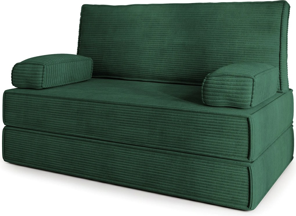 Masseno Sofa piankowa LADIA z funkcją spania, Kanapa z pianki do salonu, Bezmontażowa, Tkanina sztruksowa – Zielony POSO 14