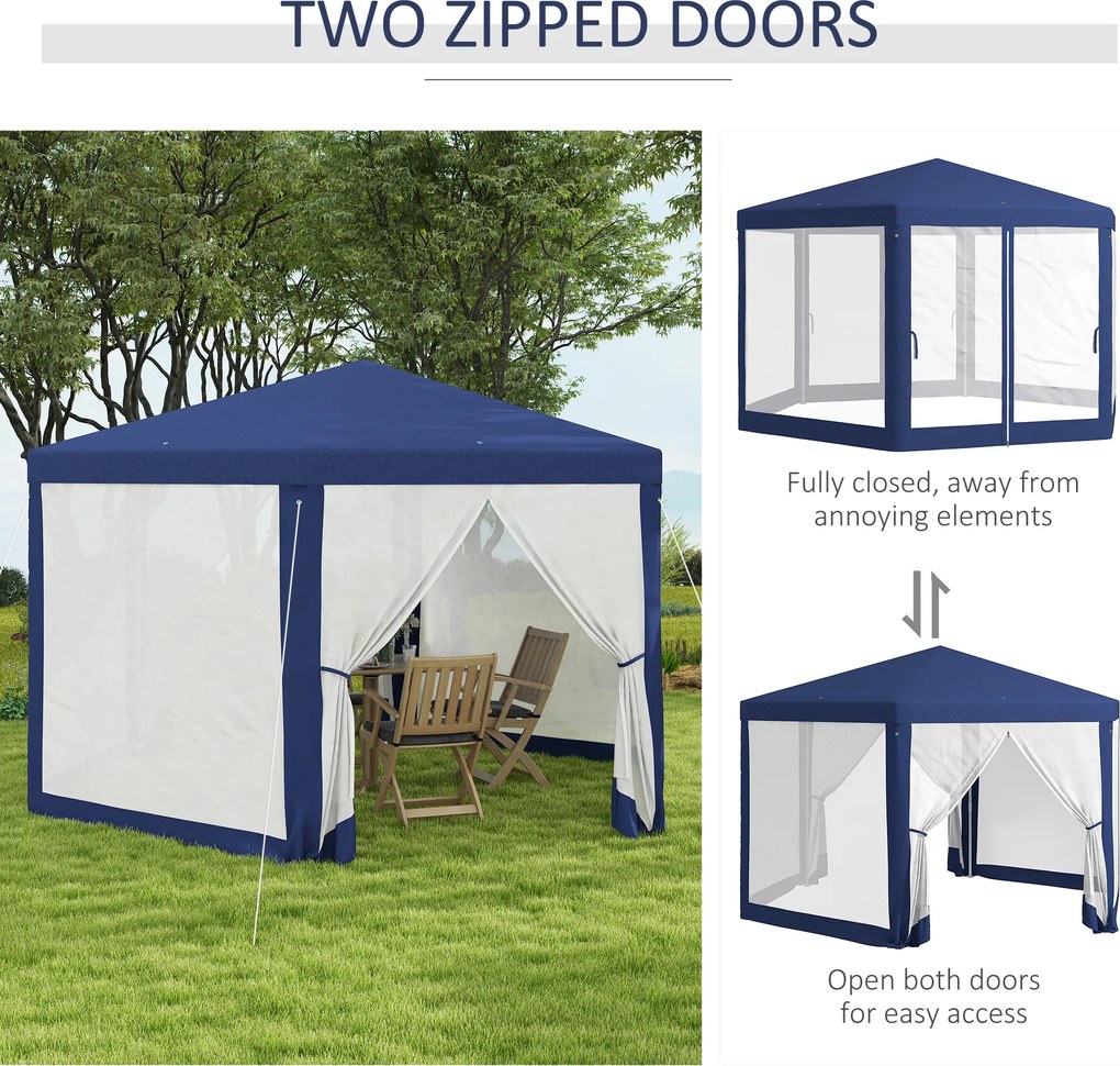 Outsunny Pawilon Ogrodowy, 6-kąt, Moskitiery, Metalowa Konstrukcja, 3,94x3,412x2,5m, Niebieski