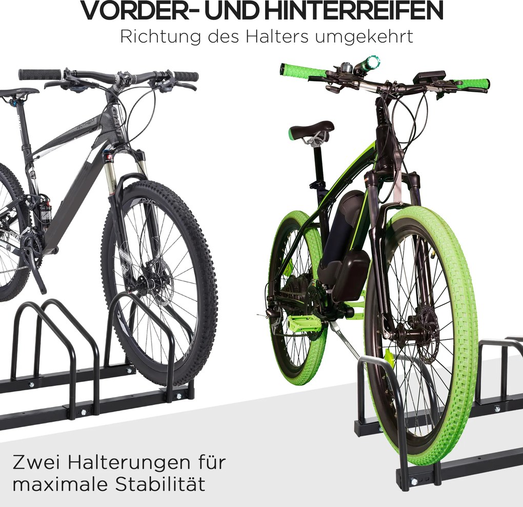 HOMCOM Stojak na 4 rowery Trwały i odporny na warunki atmosferyczne Montaż na ścianie lub podłodze Stal Srebrny 110x33x27cm | Aosom PL