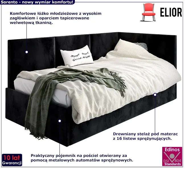 Czarny tapczan młodzieżowy K3-N12