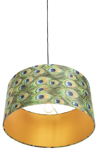Lampa wisząca klosz welurowy paw-złoty 50cm - Combi klasyczny/Antyczny Oswietlenie wewnetrzne