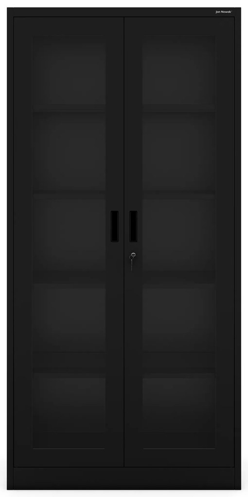 Witryna przeszklona metalowa wysoka z zamkiem czarna, 900x1850x400 mm: AMELIA
