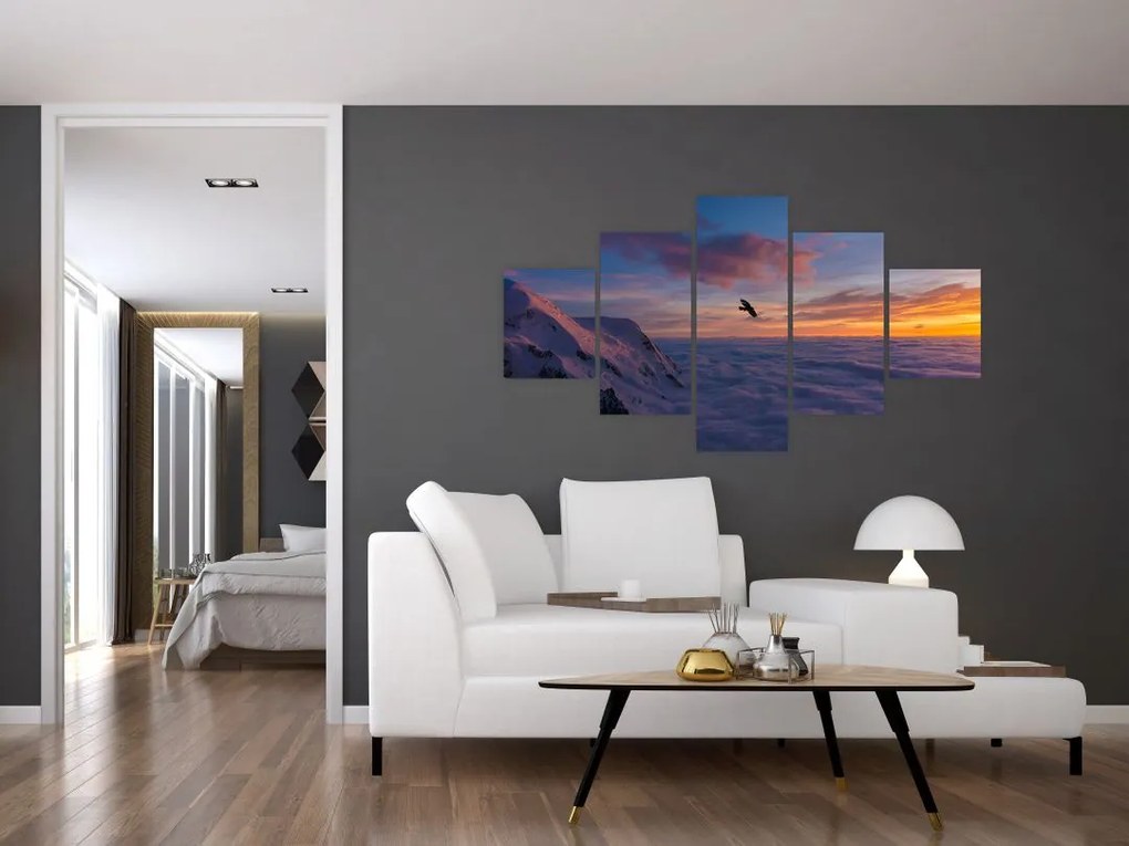 Obraz o zachodzie słońca, Mt. Blanc (125x70 cm)
