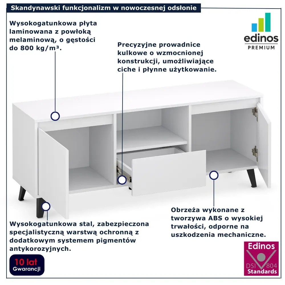 Biała skandynawska szafka RTV na nóżkach W7-Z64