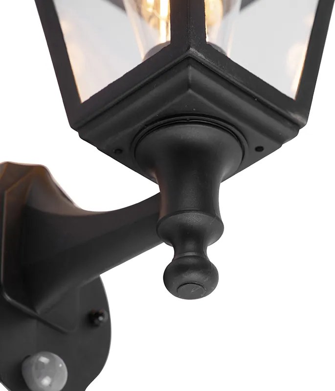 Klasyczna lampa ścienna zewnętrzna czarna z czujnikiem ruchu - Capital