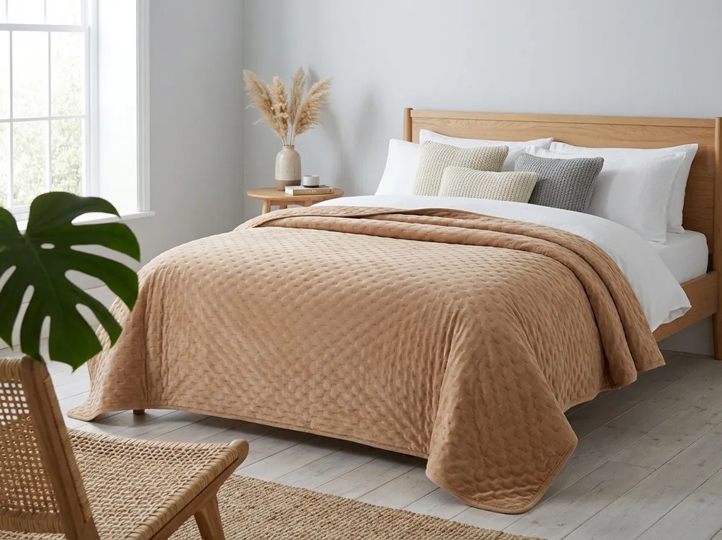 Aksamitna narzuta na łóżko ASTRALIA, ciemny beżowy Rozmiar: 200 x 220 cm