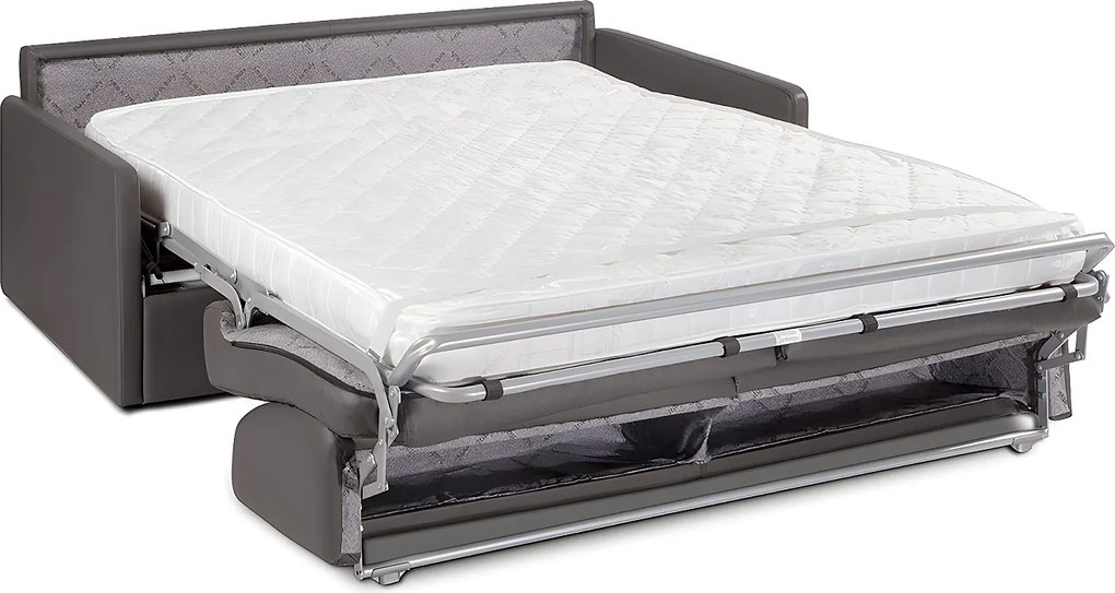 Kanapa 4-osobowa rozkładana typu express z szarej ekoskóry z siedziskiem z pianki z pamięcią kształtu - Powierzchnia 160 cm - Materac 14 cm CALIFE