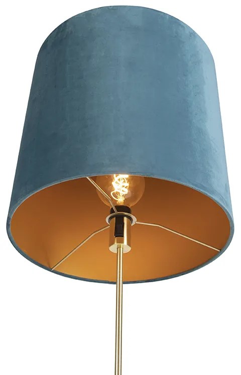 Lampa stojąca złota/mosiężna z niebieskim aksamitnym abażurem 40/40 cm - Parte klasyczny/Antyczny Oswietlenie wewnetrzne