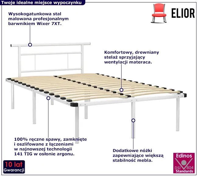 Białe metalowe łóżko małżeńskie 140x200 cm E8-H00