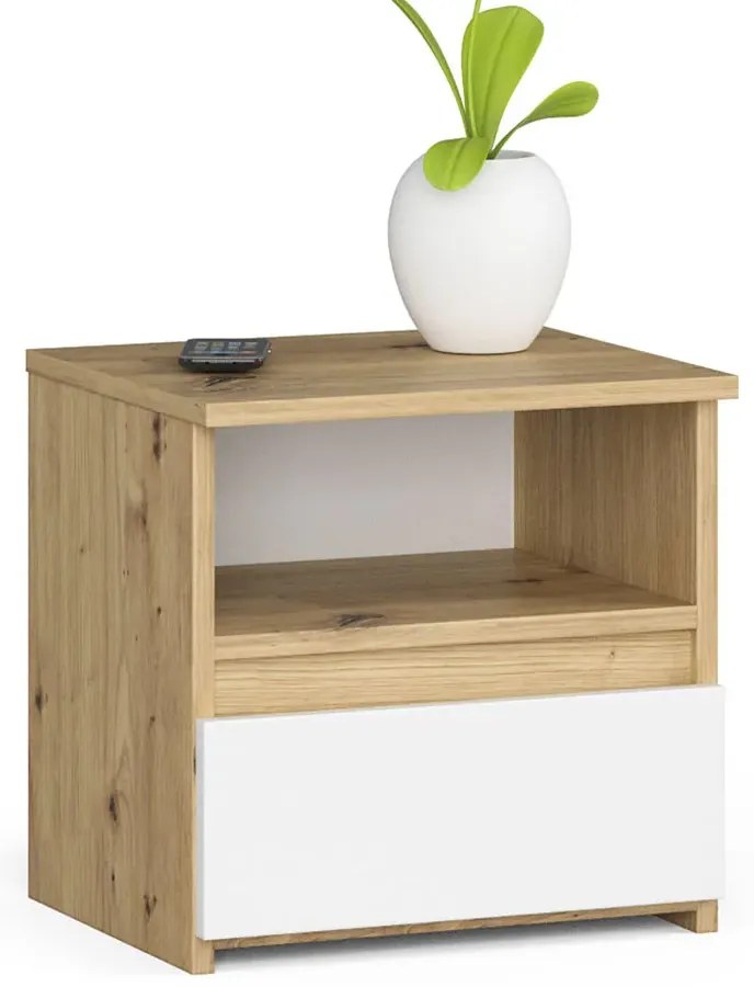 Szafka Nocna W Stylu Skandynawskim Dąb Artisan + Biały B6-E11