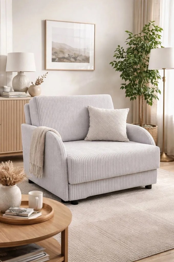 Masseno Sofa TIGO z funkcją spania i pojemnikiem na pościel, Rozkładana sofa - Beżowy, POSO 100